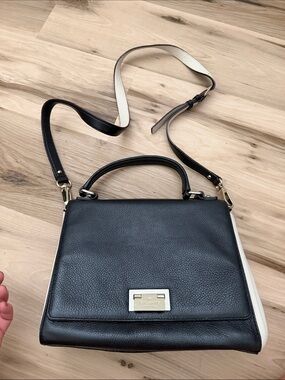 kate spade Black and Cream Leather Top-Handle Satchel with Strap